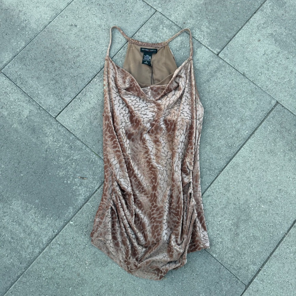 New York & Company Velvet Burnout Cowl Neck Tank Top Mauve Pink Animal Print S